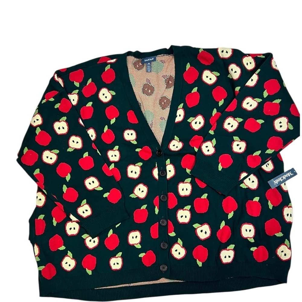 ModCloth Apple-ly Ever After Cotton V Neck Cardigan Womens 4X Apple Orchard NWT - Picture 2 of 8